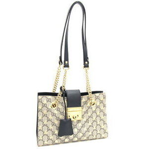 Gucci Padlock Bee Shoulder Bag Black Beige Leather Chain